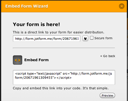get the javascript embed code