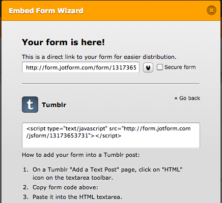 copy code to tumblr