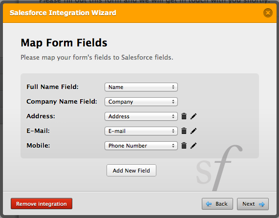 salesforce fields mapping with jotform