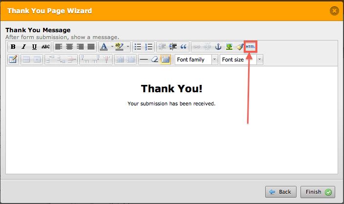 thank you message html source editor