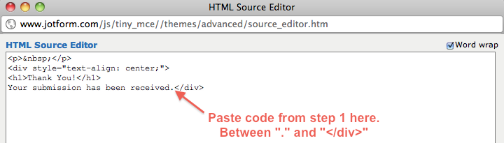 paste code from step 1 to html source editor
