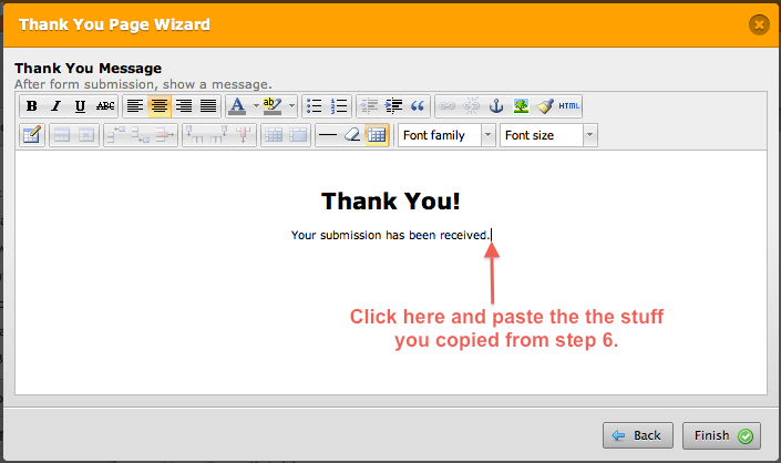 copy code to the thank you message form q and a
